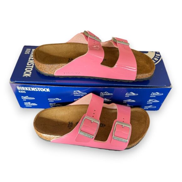 Birkenstock Arizona Kids Patent Candy Pink Sandals Size 34 (US 3) NIB - Picture 3 of 5